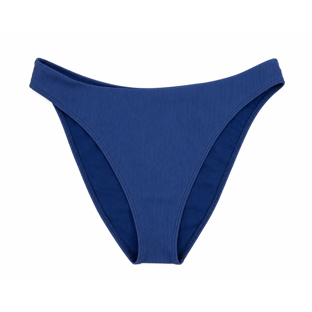 Abercrombie & Fitch Womens Ribbed High Leg Cheeky Bikini Bottom Navy Blue Size L